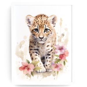 Watercolor Leopard Portrait Wall Art Illustration Print Poster Unframed